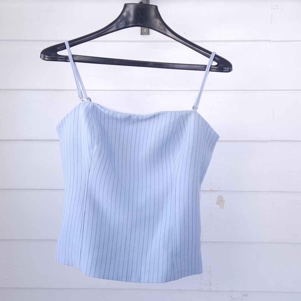 Abercrombie & Fitch Light Blue Striped Ribbed Spaghetti Strap Crop Tank M